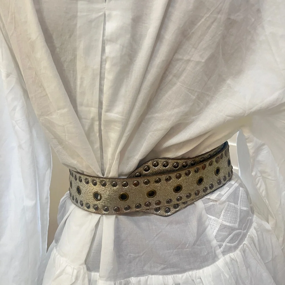 VNTG‎ Supper distressed women silver studded Leather waist Belt rusty Y2K grunge